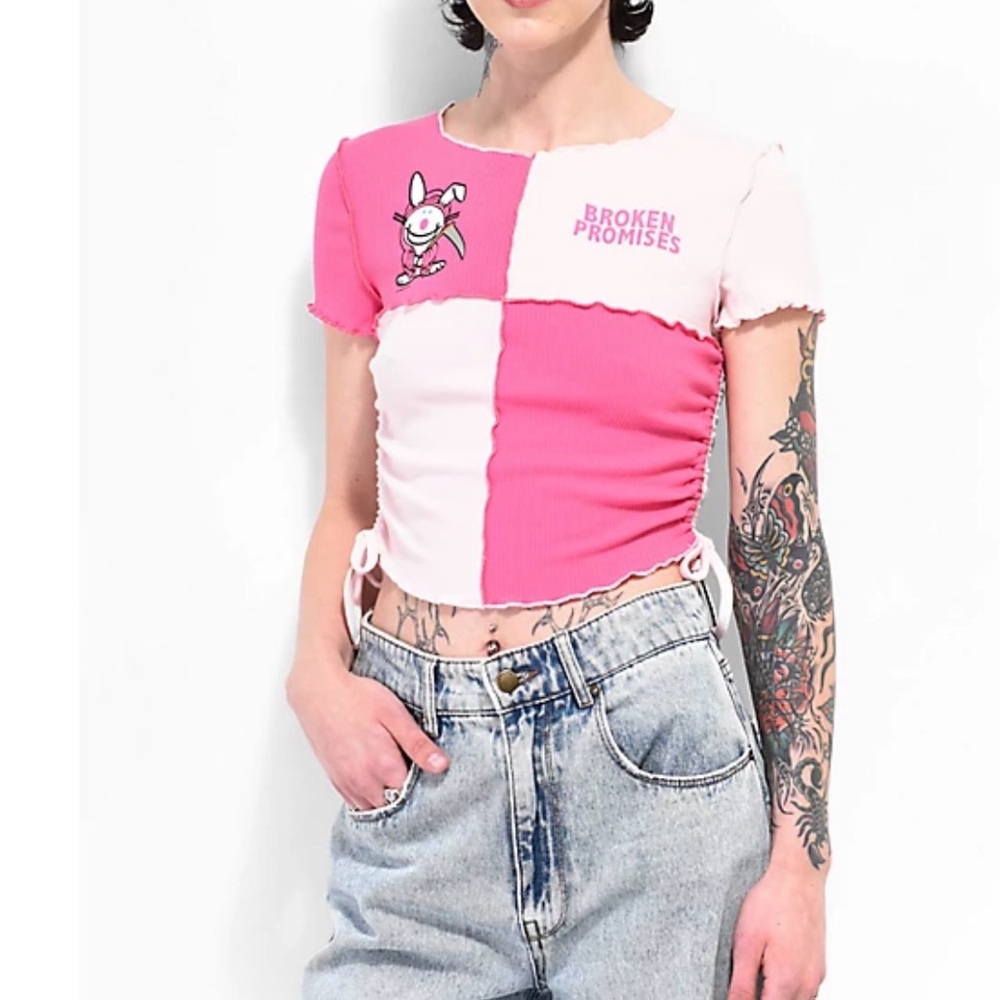 Broken Promises Pink and White Crop Top